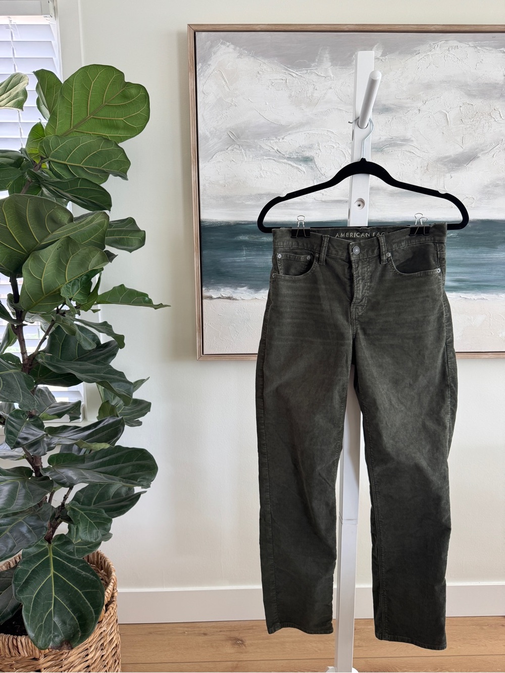 Olive green corduroy straight leg pants